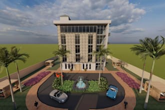 3d administrative building,garden decor,3d triplex villa, external lounge render