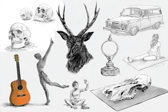 create pen and ink still life drawings and object illustrations