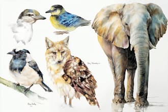 do watercolor painting of animals, botanicals, people, objects