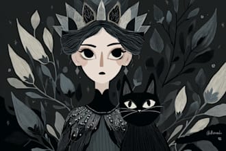 draw fantasy portrait in whimsical style tim burton inspired