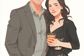 illustrate a romantic family couple portrait