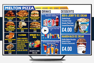 design animated restaurant or takeaway menu, led  screen