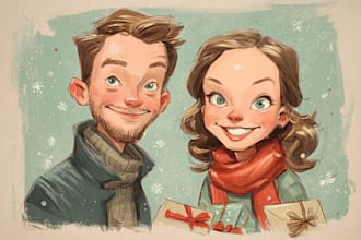 draw a family, office christmas, holiday card caricature