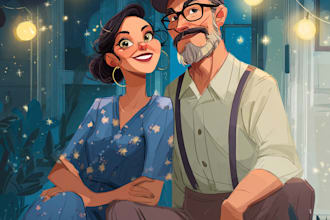 illustrate a romantic family couple portrait