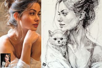 draw a custom portrait sketch, oil painting, couple or pet art