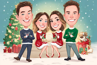 draw and design a christmas family group cartoon