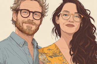 draw your couple into lovely disney cartoon portrait