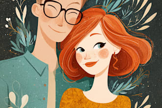 illustrate a romantic family couple portrait