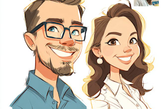 draw vector cartoon portrait human, animals and objects