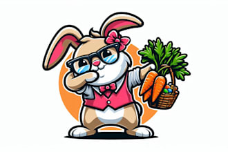 design easter bunny dabbing wearing glasses carrying carrots logo new concepts