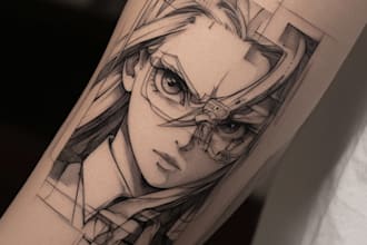 tattoo illustration anime style in lines