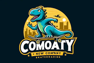 design cool dinosaur playing skateboarding logo just in 12 hours