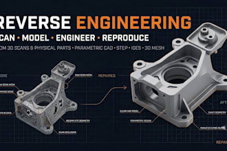 reverse engineer automotive or industrial parts stl to step, cnc and 3d print