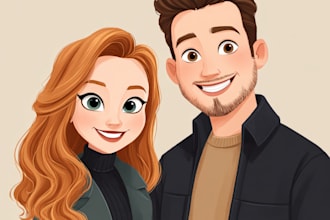 draw cartoon disney couple portrait