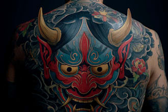 design a japanese hannya mask tattoo for you