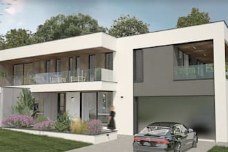 craft 3d contemporary modern,cgi house exterior,luxury house,landscape rendering