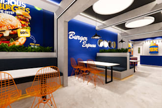 render 3d retail store design, restaurant interior, coffee shop, 3d rendering