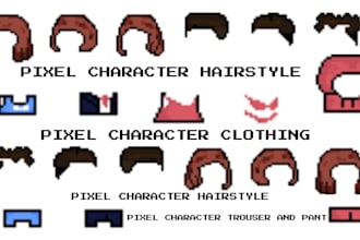 do 2d pixel character 2d game assets, clothing, hair, and gear for top down game
