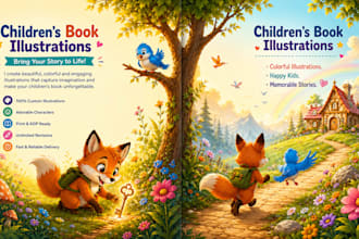 illustrate children picture book, book cover illustration and list on amazon KDP