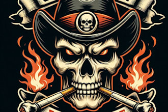 design high quality skull danger smoking mascot logo with t shirt design