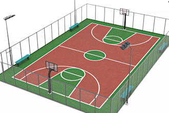do 3d sport stadium, basketball, 3d pickleball, volleyball pitch