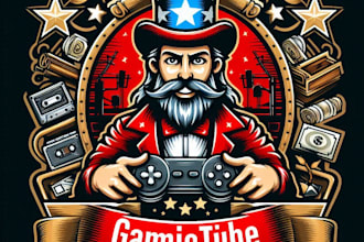 design high quality vintage youtube gaming logo with t shirt design