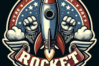 design high quality rocket vintage logo with t shirt design