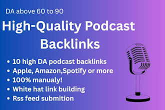 build high authority da 90 podcast backlinks on apple, spotify, amazon and more