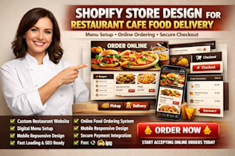 shopify store design for restaurant cafe food delivery menu online order website