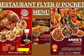 design restaurant flyer, table tent and pocket menu in 12hrs