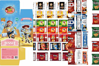 design packaging product label for snacks beverages beauty kids toys dolls