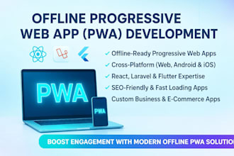 create an offline pwa progressive web app using react, laravel, flutter app