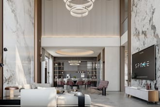 redesign 3d villa apartment interior, room layout,marble floor,d5 dinning render