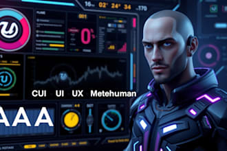 create aaa game UI UX, hud design and ue5 realistic metahuman characters