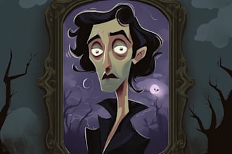 spooky cartoon portrait like tim burton characters