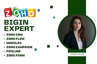 setup zoho bigin, zoho crm, be your zoho one expert, zoho campaigns, zoho books