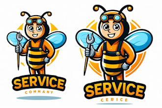 create bee service man mascot logo design with fastest delivery