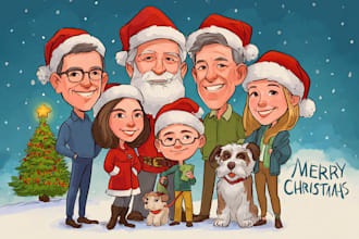 draw your office christmas card, holiday funny cartoon