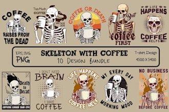 do retro t shirt skeleton brewing a coffee shop logo with illustration
