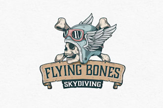 do modern professinal custom flying, skydiving logo design