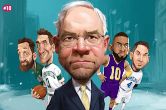draw sports cartoon with big head or caricature style