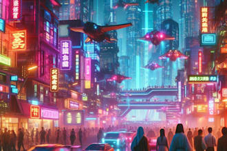 do cyberpunk futuristic city art