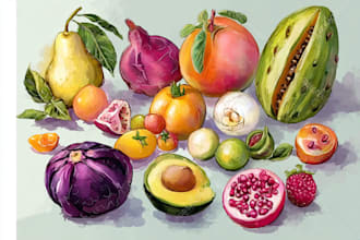 illustrate digitally realistic fruits or veggies