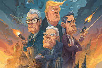 create a political or satirical cartoon my style