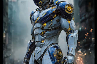 do  cyberpunk, sci fi, robot, mecha character concept art
