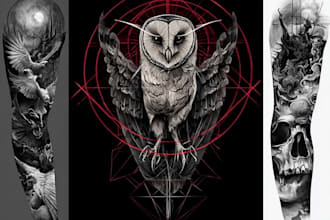 draw custom tattoo design realistic, full sleeve tattoo