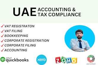 do uae bookkeeping, vat registration, vat filing, ct tax, zoho books, qbo, xero