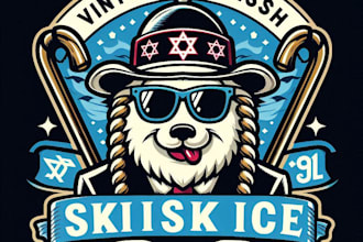make a vintage jewish ski mascot logo with t shirt design