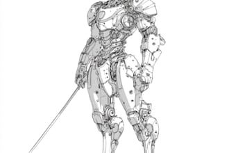 design any type of robot, cyborg, armor or mecha in line art