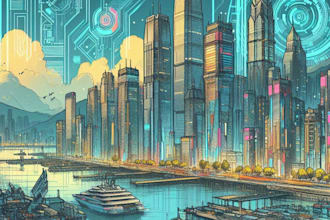 design an cyberpunk futuristic city art
